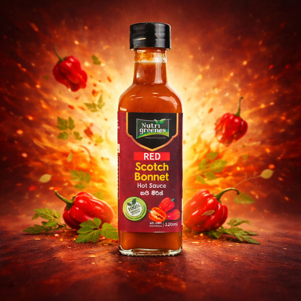 Red Scotch Bonnet Hot Sauce 120ml | Nutrigreenes Nutrigreenes Red Scotch Bonnet Hot Sauce 120ml – Natural GMO-Free Fermented Pepper Sauce